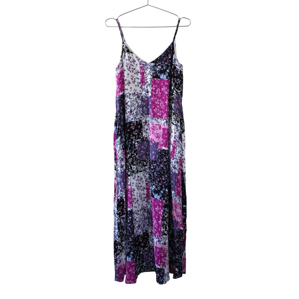 Andrée by Unit Patchwork Floral Maxi Dress Womens Size M Boho Slip Lined Rayon